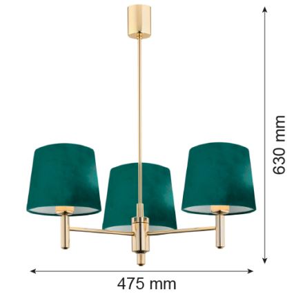 Argon 6192 - Kattokruunu PONTE 3xE27/15W/230V vihreä/messinki