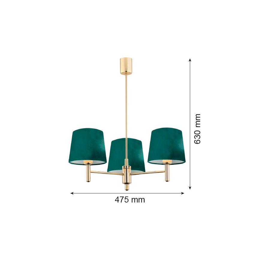Argon 6192 - Kattokruunu PONTE 3xE27/15W/230V vihreä/messinki
