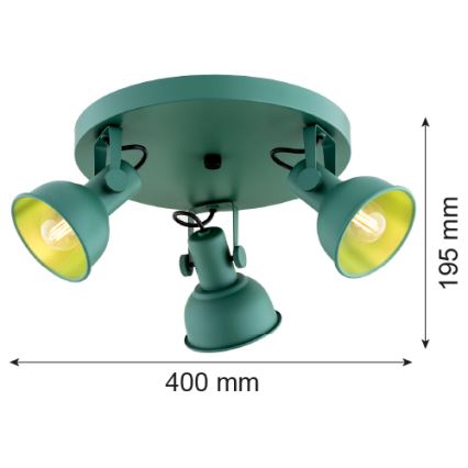 Argon 6265 - Kohdevalo LENORA 3xE14/7W/230V vihreä