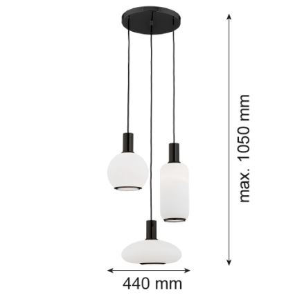 Argon 6323 - Kattokruunu johdossa SAGUNTO PLUS 3xE27/15W/230V musta