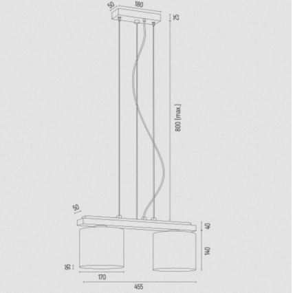 Argon 7164 - Kattokruunu johdossa CANOA 2xE27/15W/230V musta