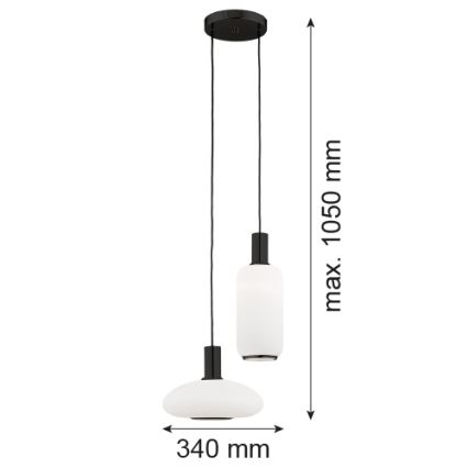 Argon 7214 - Kattokruunu johdossa SAGUNTO PLUS 2xE27/15W/230V musta