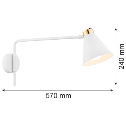 Argon 8007 - Seinävalaisin AVALONE 1xE27/15W/230V 57 cm valkoinen/kulta