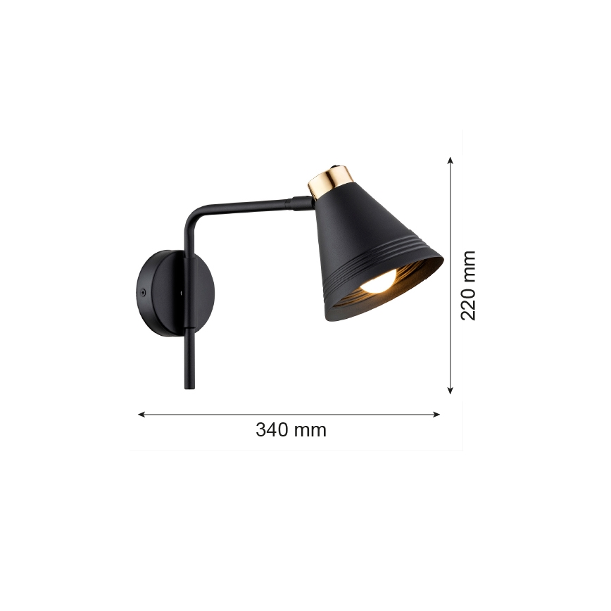 Argon 8008 - Seinävalaisin AVALONE 1xE27/15W/230V 34 cm musta/kulta