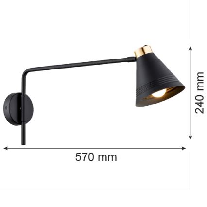 Argon 8009 - Seinävalaisin AVALONE 1xE27/15W/230V 57 cm musta/kulta
