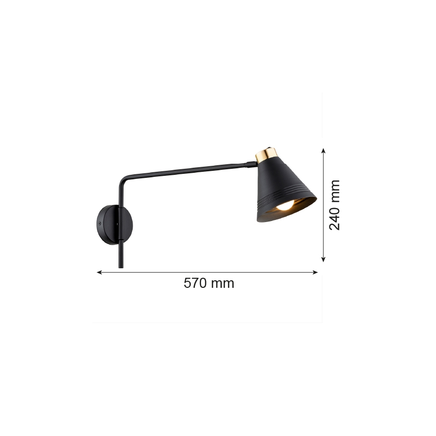 Argon 8009 - Seinävalaisin AVALONE 1xE27/15W/230V 57 cm musta/kulta