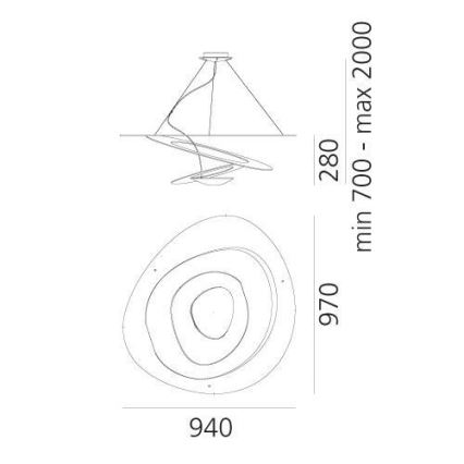Artemide 1254120A - Himmennettävä LED-kattokruunu johdossa PIRCE LED/44W/230V 3000K kulta