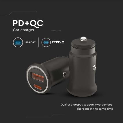 Autolaturi Power Delivery 20W 12-24V/3A USB/C musta