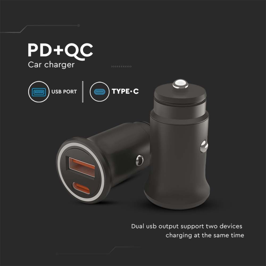 Autolaturi Power Delivery 20W 12-24V/3A USB/C musta
