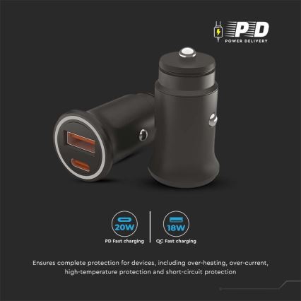 Autolaturi Power Delivery 20W 12-24V/3A USB/C musta