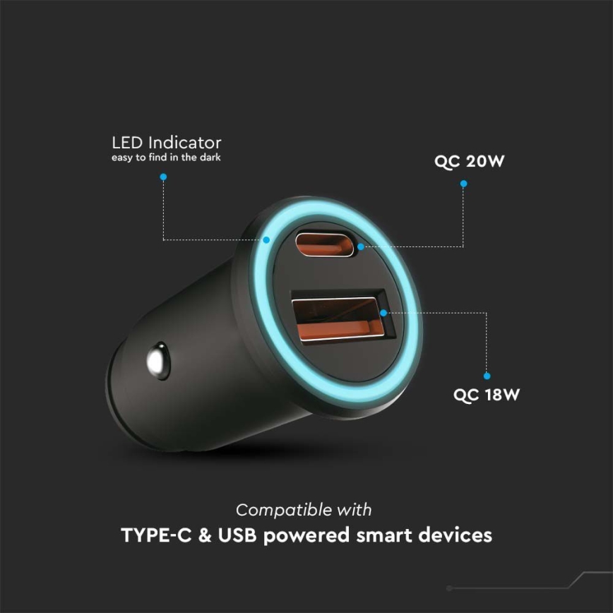 Autolaturi Power Delivery 20W 12-24V/3A USB/C musta