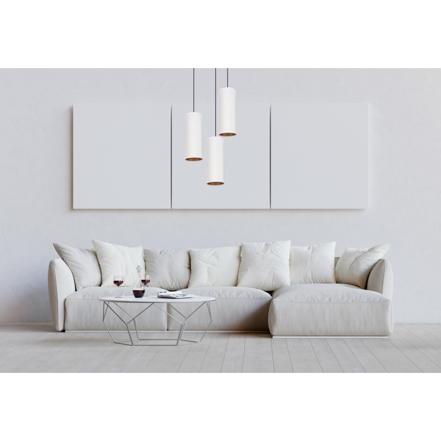 Kattovalaisin köydellä AVALO 3xE27/60W/230V halkaisija 35 cm valkoinen/kupari