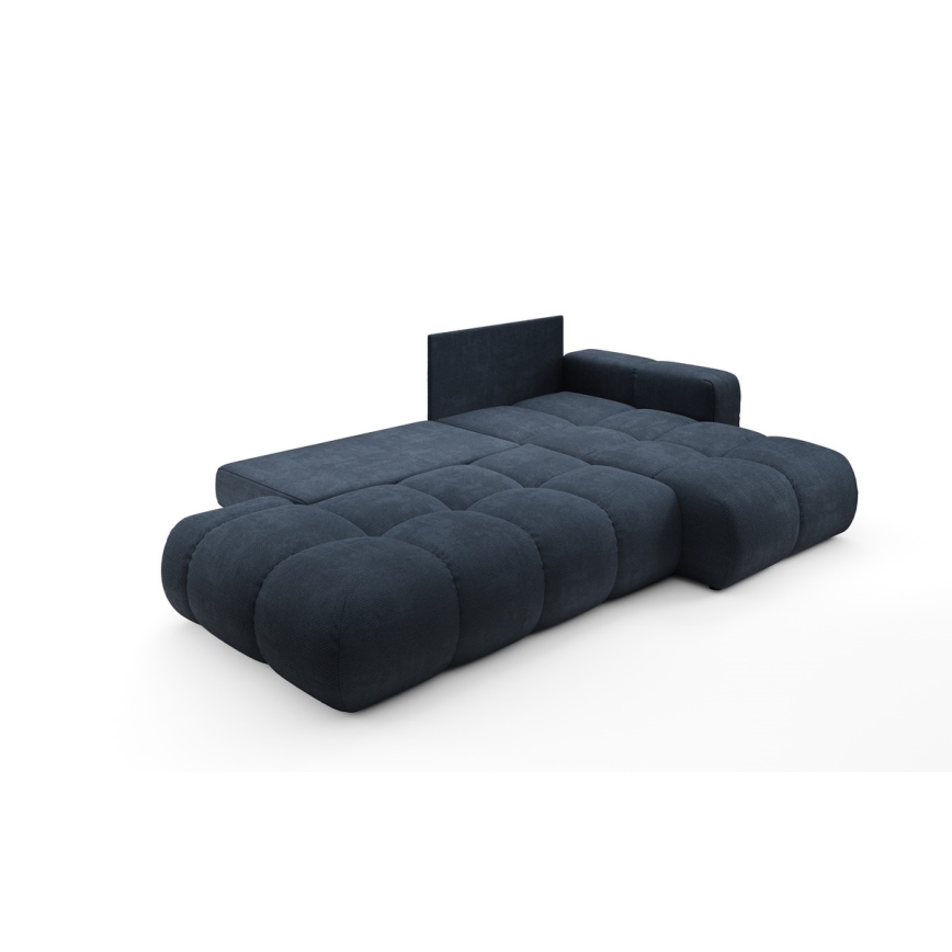 ALMADA L-muotoinen verhoiltu kulmasohva vuodetoiminnolla ja säilytystilalla, oikeanpuoleinen, sininen