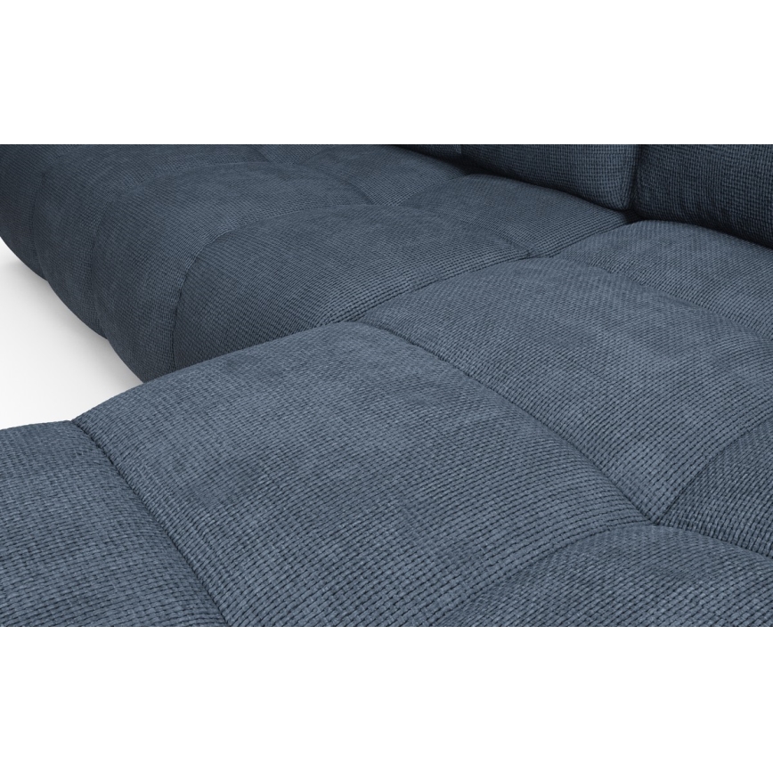 ALMADA L-muotoinen verhoiltu kulmasohva vuodetoiminnolla ja säilytystilalla, oikeanpuoleinen, sininen