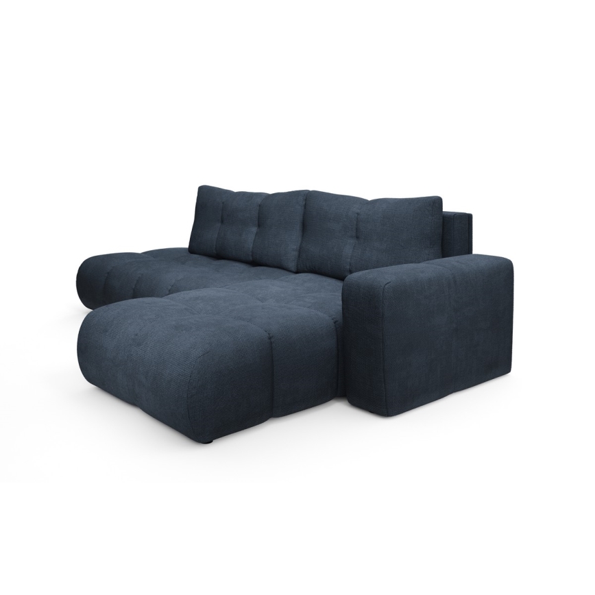 ALMADA L-muotoinen verhoiltu kulmasohva vuodetoiminnolla ja säilytystilalla, oikeanpuoleinen, sininen