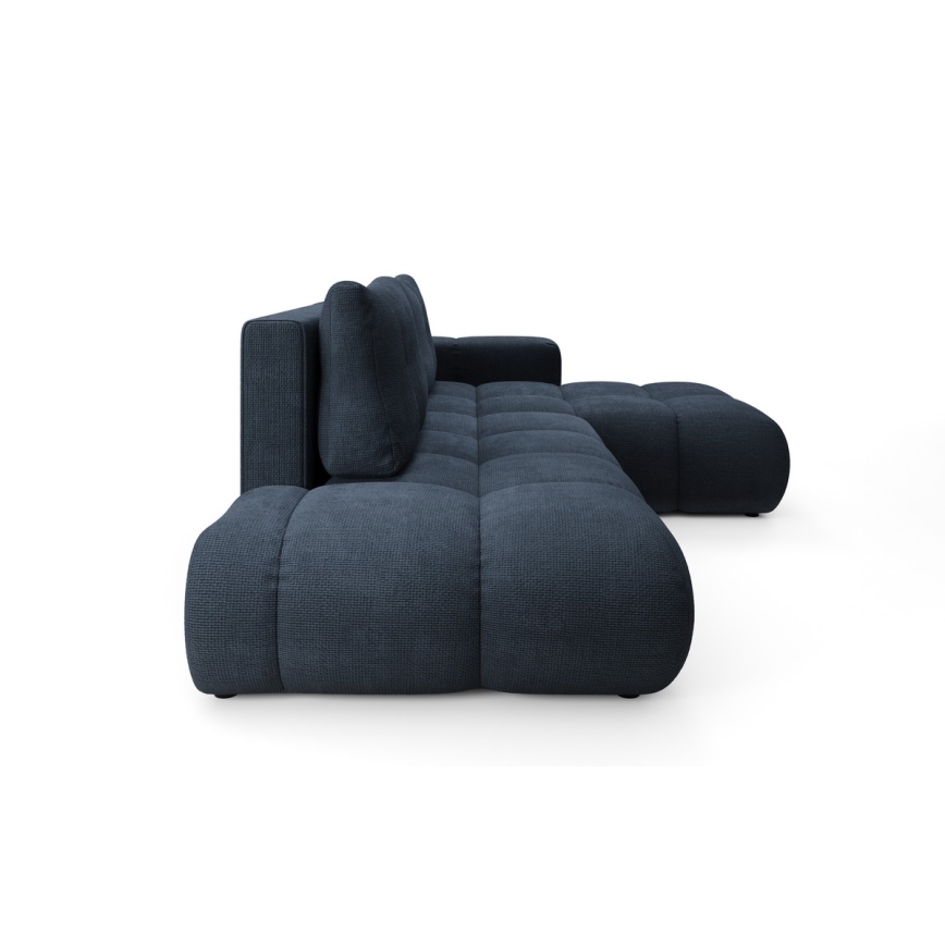 ALMADA L-muotoinen verhoiltu kulmasohva vuodetoiminnolla ja säilytystilalla, oikeanpuoleinen, sininen