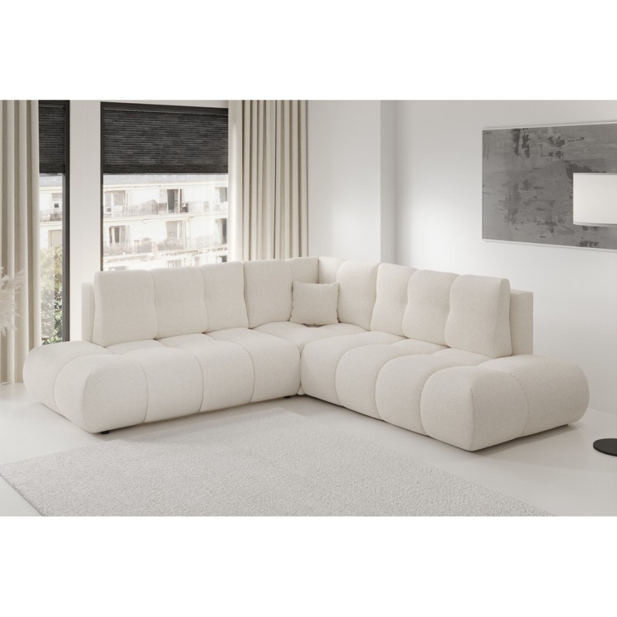Avattava, verhoiltu L-mallinen kulmasohva ALMADA, oikeanpuoleinen, beige