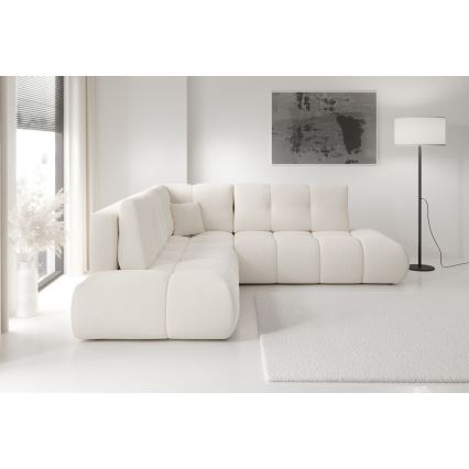 Avattava, verhoiltu L-mallinen kulmasohva ALMADA, oikeanpuoleinen, beige