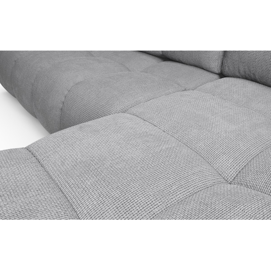 Avattava verhoiltu L-muotoinen kulmasohva ALMADA, oikeakätinen, harmaa, säilytystilalla
