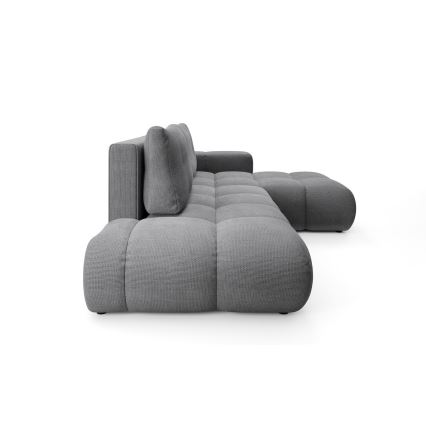 Avattava verhoiltu L-muotoinen kulmasohva ALMADA, oikeakätinen, harmaa, säilytystilalla