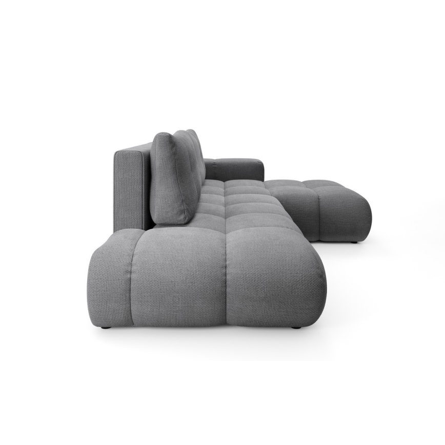 Avattava verhoiltu L-muotoinen kulmasohva ALMADA, oikeakätinen, harmaa, säilytystilalla