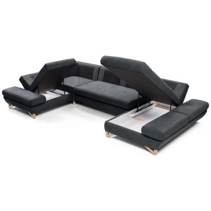 AVESTA U-muotoinen verhoiltu avattava kulmasohva tilavalla säilytystilalla, antrasiitti