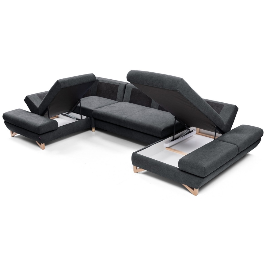 AVESTA U-muotoinen verhoiltu avattava kulmasohva tilavalla säilytystilalla, antrasiitti