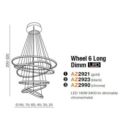 Azzardo AZ2921 - Himmennettävä LED-kattokruunu narussa WHEEL 6xLED/140W/230V