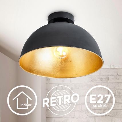 B.K. Licht 1322 - Kattovalo 1xE27/60W/230V musta/kulta