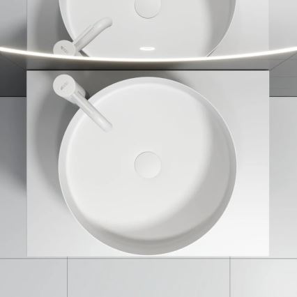 BATH DELUXE 06-040-16-01-00 - LJORDAL-pöytätasoon asennettava pesuallas, halkaisija 40 cm, ruostumaton teräs/mattavalkoinen