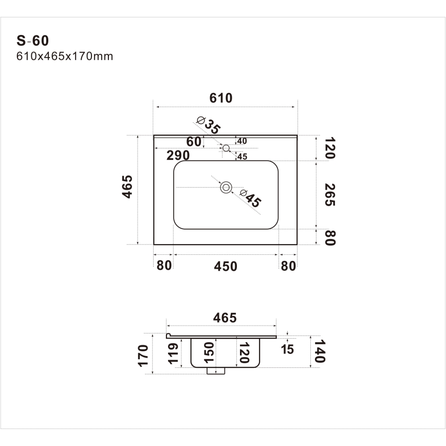 BATH DELUXE 06-060-27-02-00 - Upotettava pesuallas LILLESNAD 61x46 cm keramiikka/musta