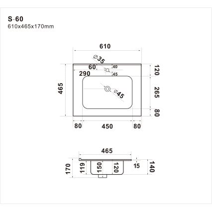 BATH DELUXE 06-060-27-11-00 - Upotettava pesuallas LILLESNAD 61x46 cm keramiikka/valkoinen