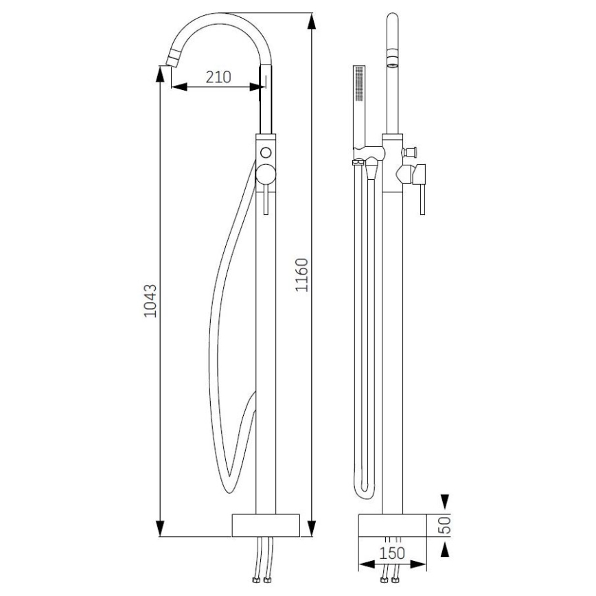 BATH DELUXE 28-114-01-64-00 - Vapaasti seisova kylpysetti hanalla DRAGOR 116 cm kiiltävä messinki