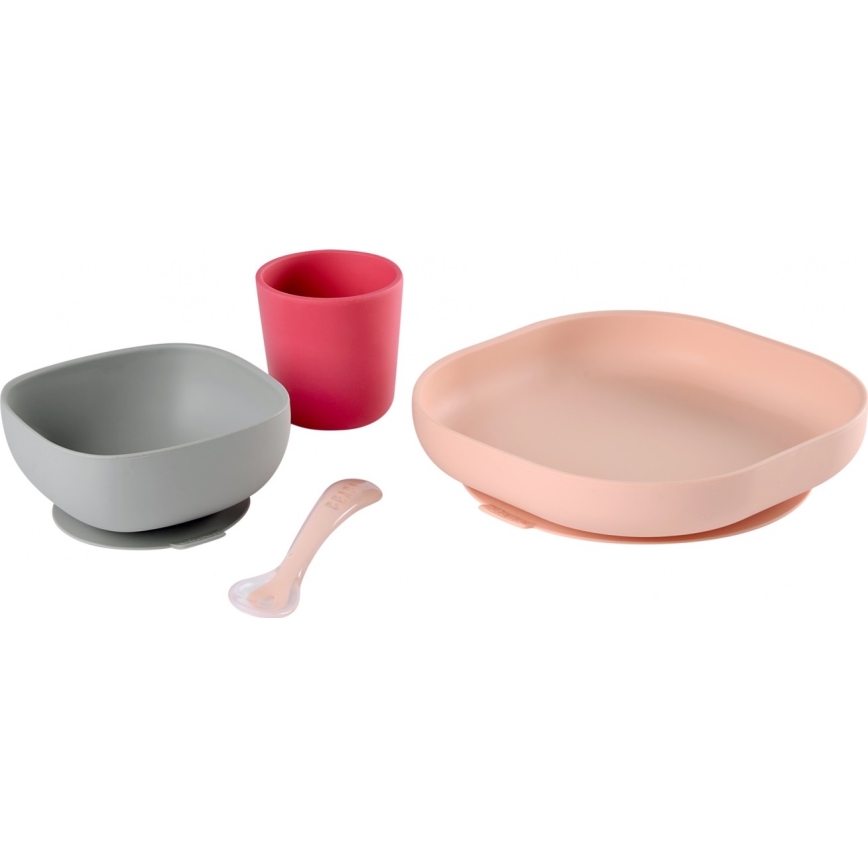 Beaba - Lasten ruokailusetti Pinkki 4 kpl