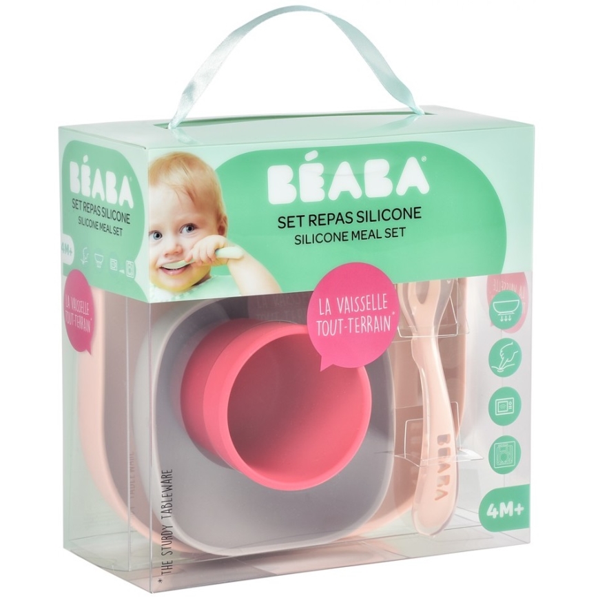 Beaba - Lasten ruokailusetti Pinkki 4 kpl