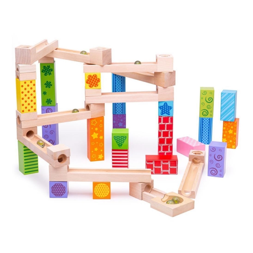 Bigjigs Toys - Puinen marmorirunko värikäs