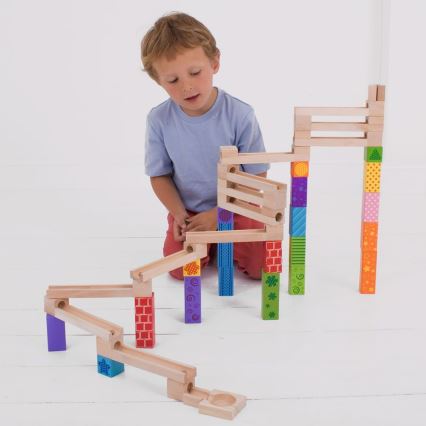 Bigjigs Toys - Puinen marmorirunko värikäs