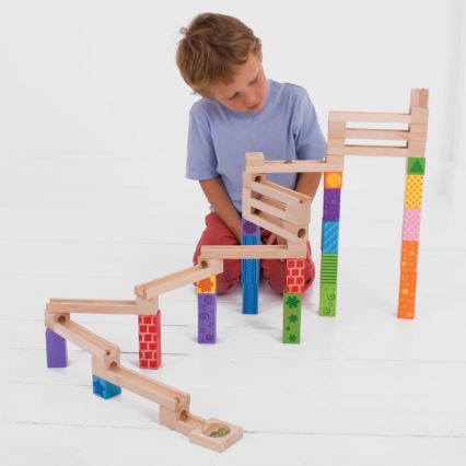 Bigjigs Toys - Puinen marmorirunko värikäs