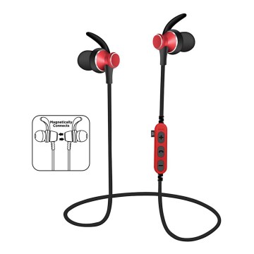 Bluetooth-kuulokkeet mikrofonilla ja MicroSD-soitin, musta / punainen
