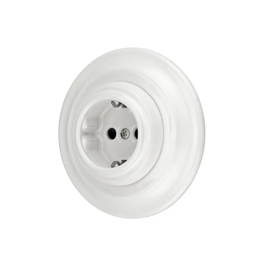 Bohemia-Design - Posliininen retro-seinäpistorasia kehyksellä SCHUKO 250V/16A valkoinen