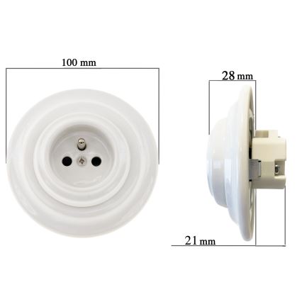 Bohemia-Design - Posliininen retro-seinäpistorasia kehyksellä SCHUKO 250V/16A valkoinen