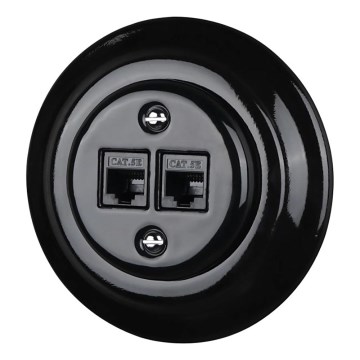 Bohemia-Design - posliininen retro-Ethernet-pistorasia kehyksellä, 2x CAT5E, musta