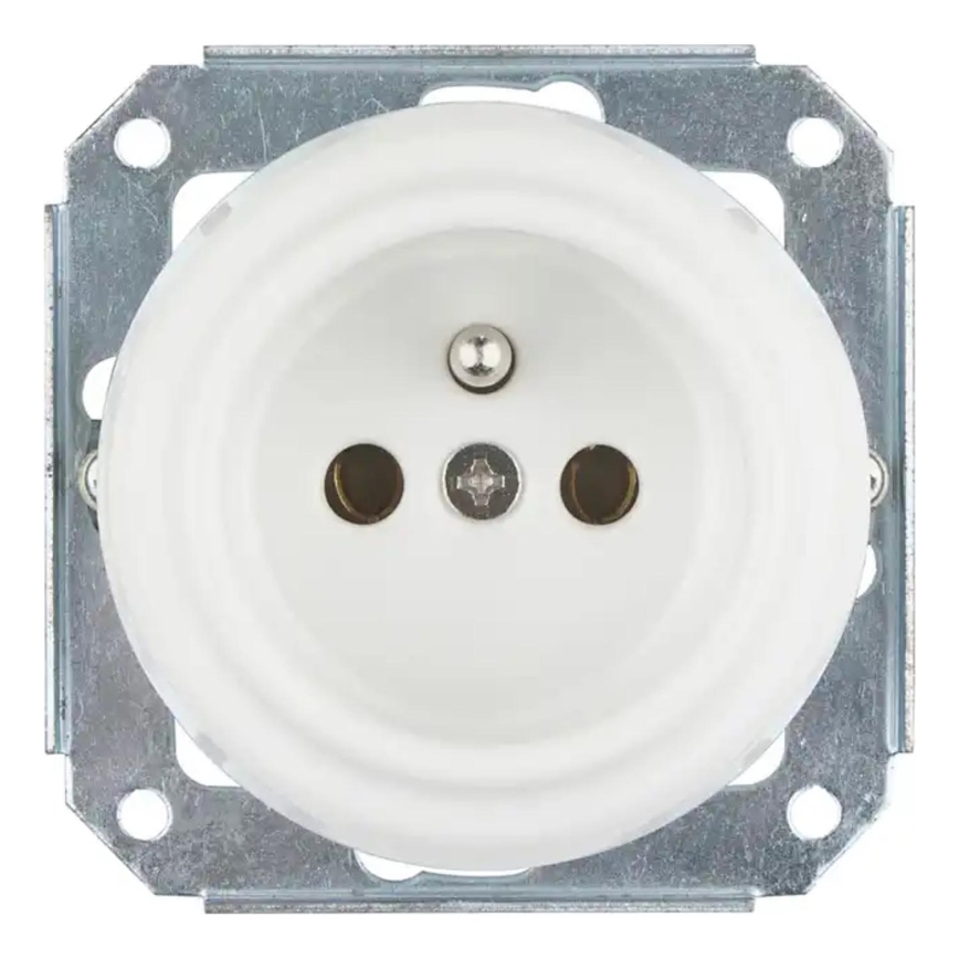 Bohemia-Design - Posliininen retro-pistorasia kotikäyttöön, ilman kehystä, 250 V/16 A, valkoinen