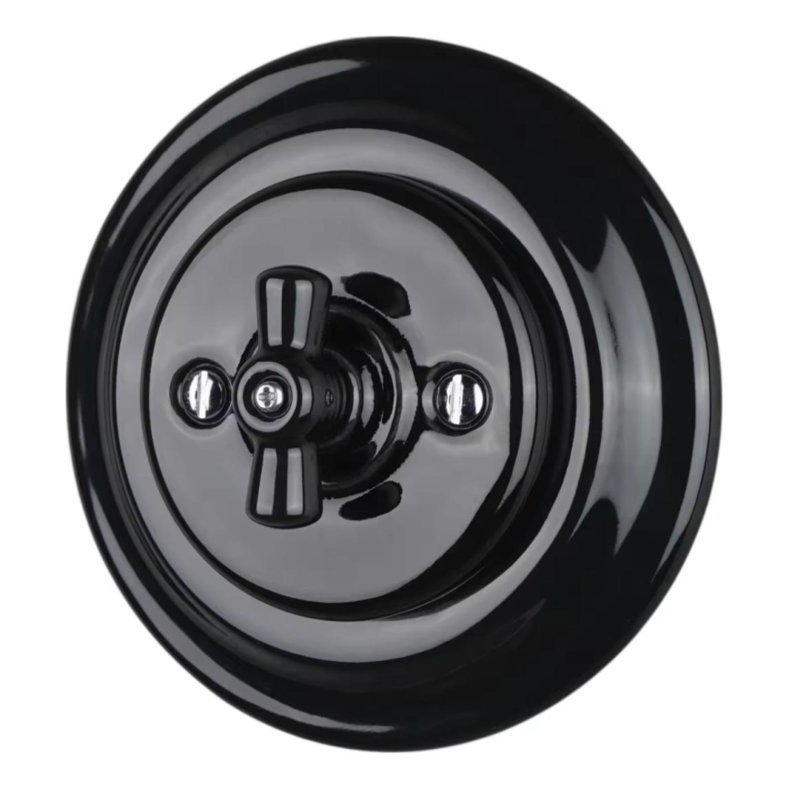 Bohemia-Design - posliininen retro-pyörivä valokytkin, kehys nro 7, musta