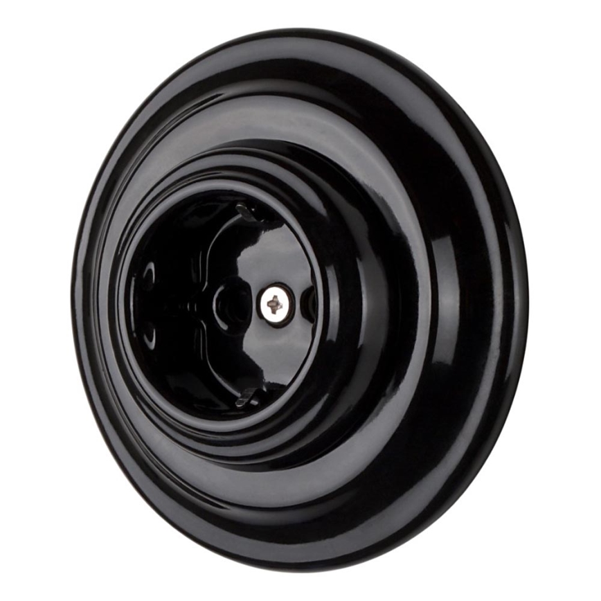 Bohemia-Design - Posliininen retro-seinäpistorasia kehyksellä SCHUKO 250V/16A, musta