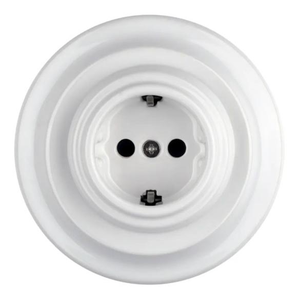 Bohemia-Design - Posliininen retro-seinäpistorasia kehyksellä SCHUKO 250V/16A valkoinen