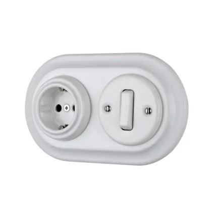 Bohemia-Design - posliininen retro-pistorasia ilman kehystä SCHUKO 250V/16A, valkoinen