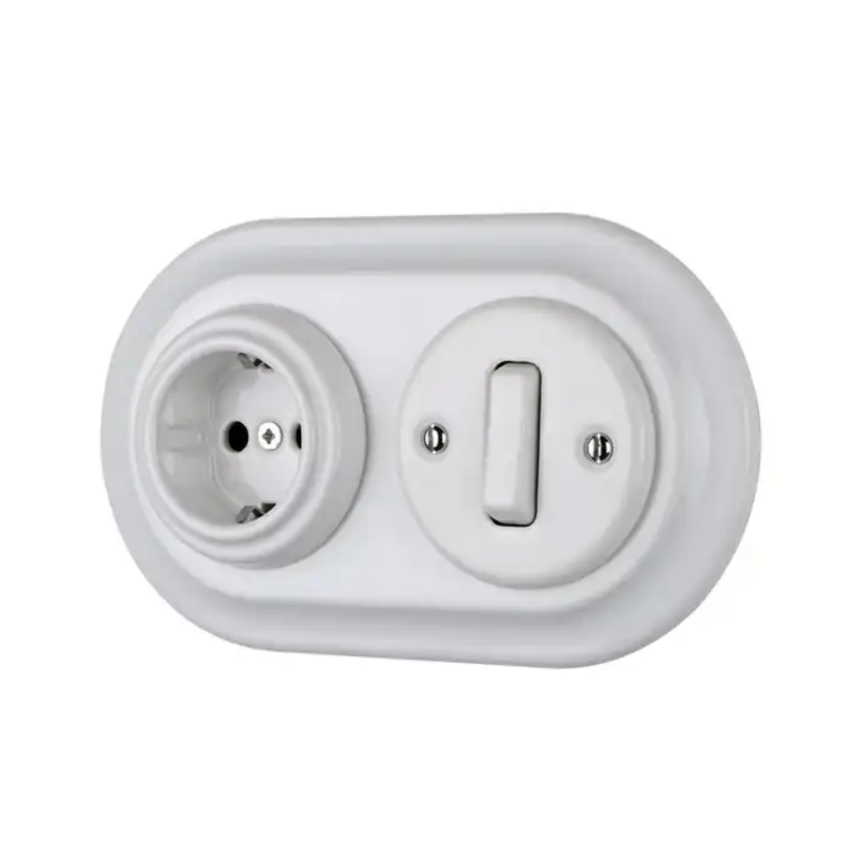 Bohemia-Design - posliininen retro-pistorasia ilman kehystä SCHUKO 250V/16A, valkoinen