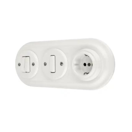 Bohemia-Design - posliininen retro-pistorasia ilman kehystä SCHUKO 250V/16A, valkoinen