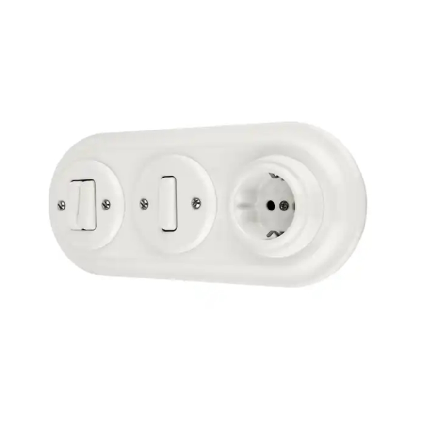 Bohemia-Design - posliininen retro-pistorasia ilman kehystä SCHUKO 250V/16A, valkoinen
